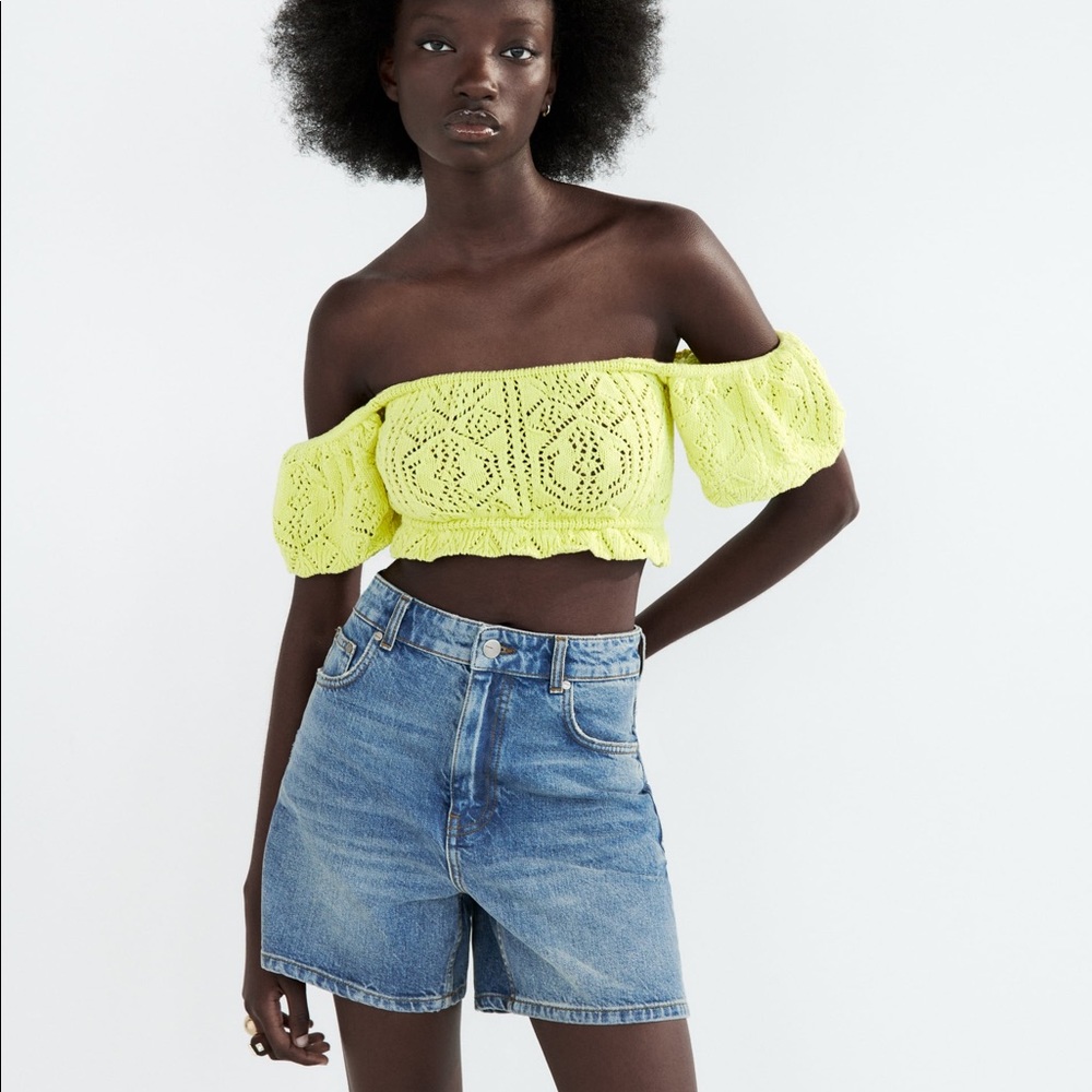 Zara Yellow Pointelle Knit Top - Picture 10 of 16